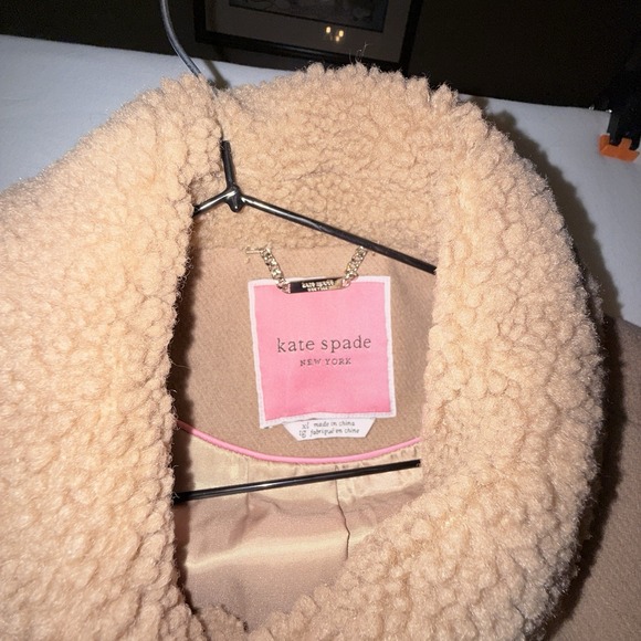 Kate Spade Faux Fur Sherpa Point Collar Long Sleeve Single Breasted Wool Coat XL - Picture 4 of 9